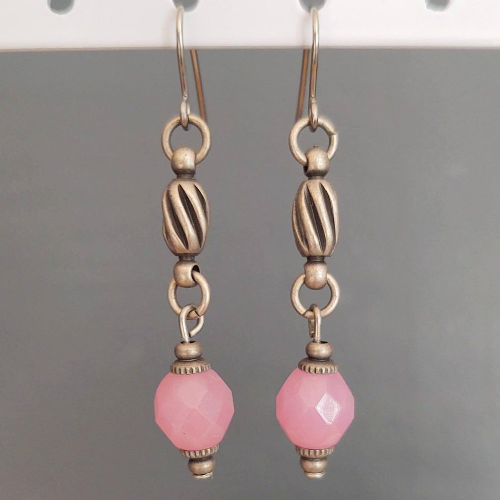 Silver and pink stone earrings